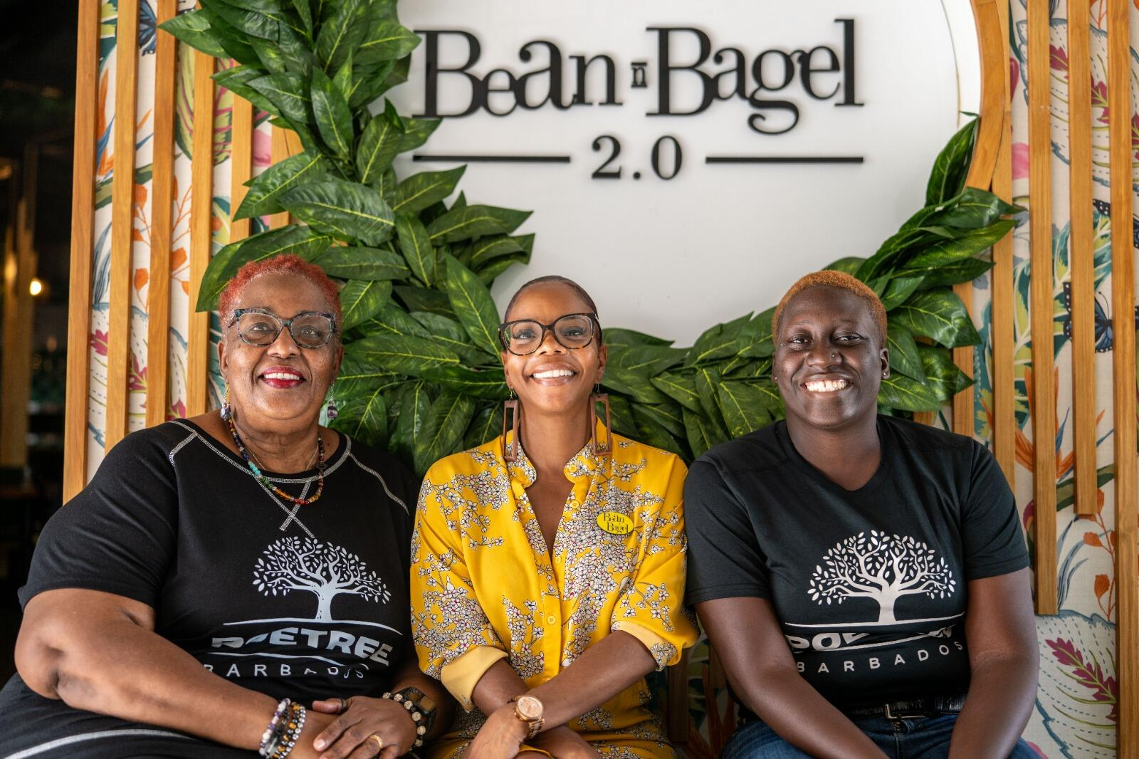 L-R, Executive Member of PoeTree Barbados, Cher-Antoinette, General Manager of Bean N Bagel 2.0, Rachel Charles and Co-Founder of PoeTree Barbados, La Shawna Griffith.